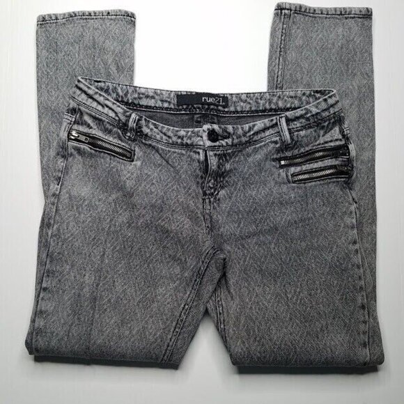Rue 21 Womens Jeans Juniors Size 7 Light Wash Black Denim Exposed Zipper Pockets - Picture 1 of 7
